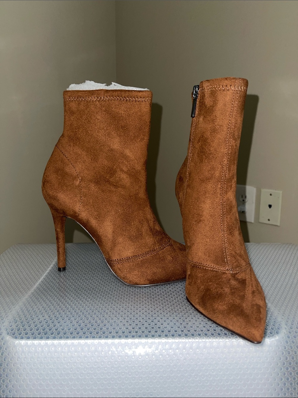 Jessica Simpson Chestnut Suede Pointed-Toe Ankle Booties